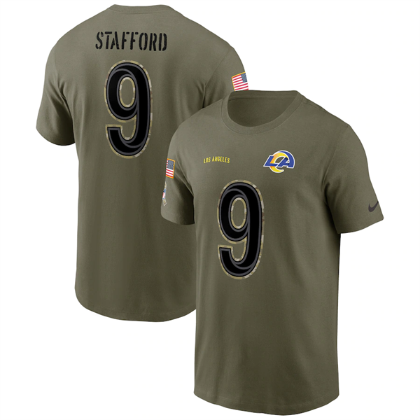 Men's Los Angeles Rams #9 Matthew Stafford 2022 Olive Salute To Service T-Shirt